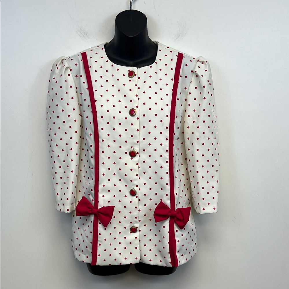 Classic Apparel Women's 90s Pink Polka Dot Blouse with Cute Bows Shirt Size 8